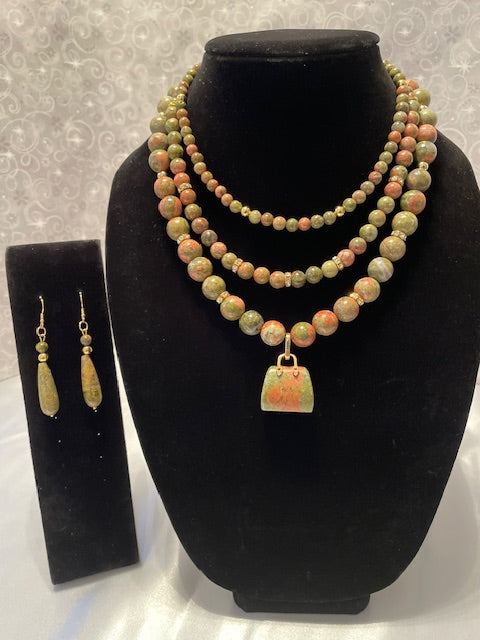 Unakite Necklace with Purse