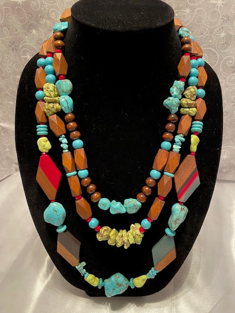 Three strands Wood and Turquoise
