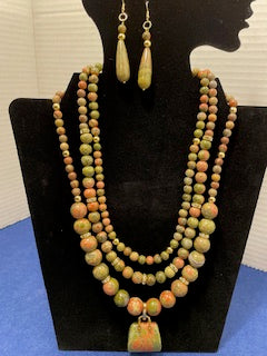 Unakite Necklace with Purse