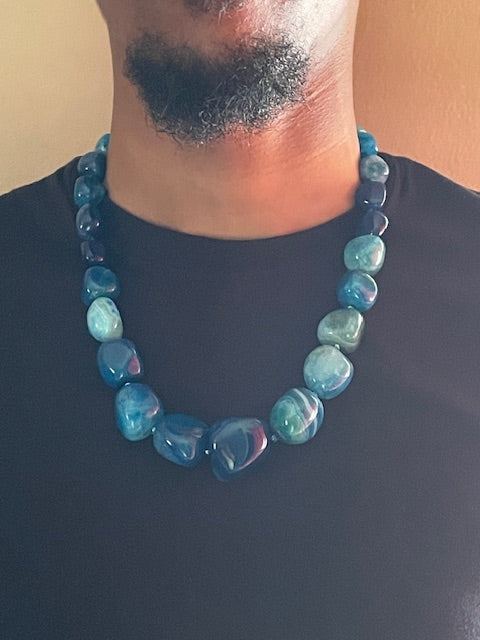 Men Chunky Blue Agate Necklace