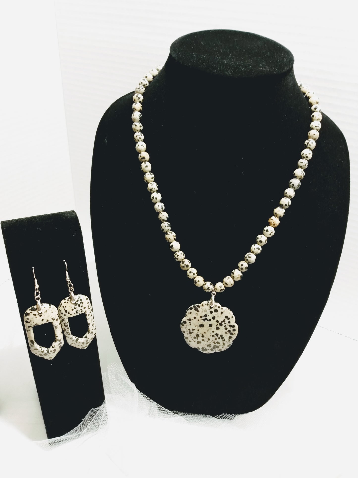 Dottie Set: Dalmatian Stone Necklace and Earrings