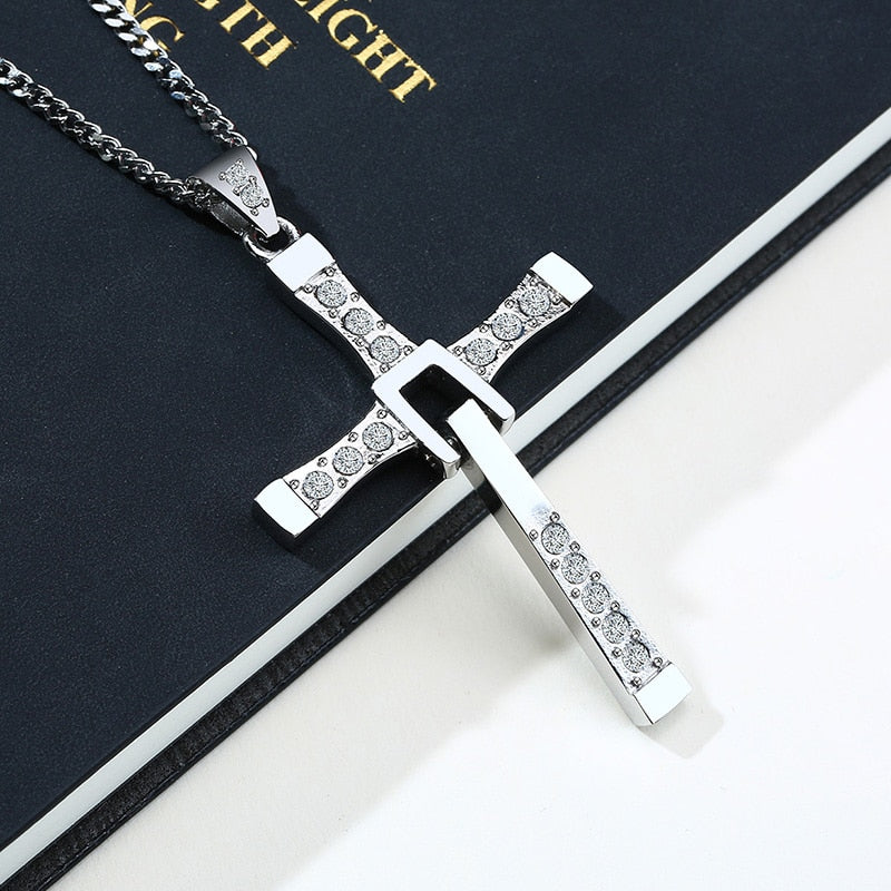 Meaeguet Stainless Steel Cross Necklaces Pendants Fashion Movie jewelry The Fast and The Furious Toretto Men CZ Necklace