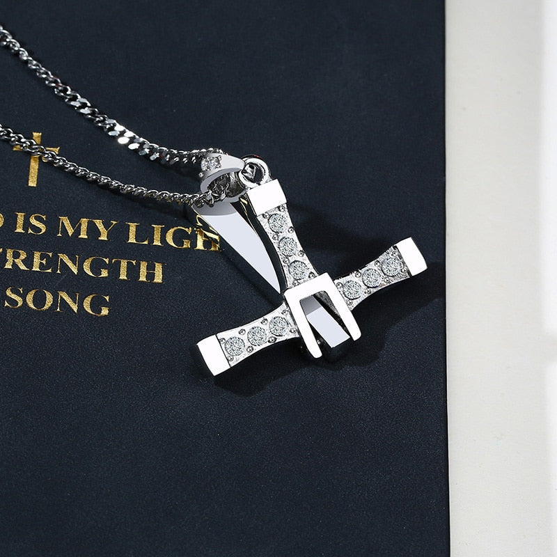 Meaeguet Stainless Steel Cross Necklaces Pendants Fashion Movie jewelry The Fast and The Furious Toretto Men CZ Necklace