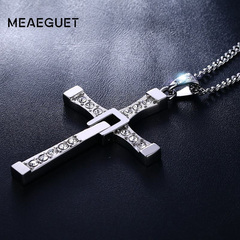 Meaeguet Stainless Steel Cross Necklaces Pendants Fashion Movie jewelry The Fast and The Furious Toretto Men CZ Necklace